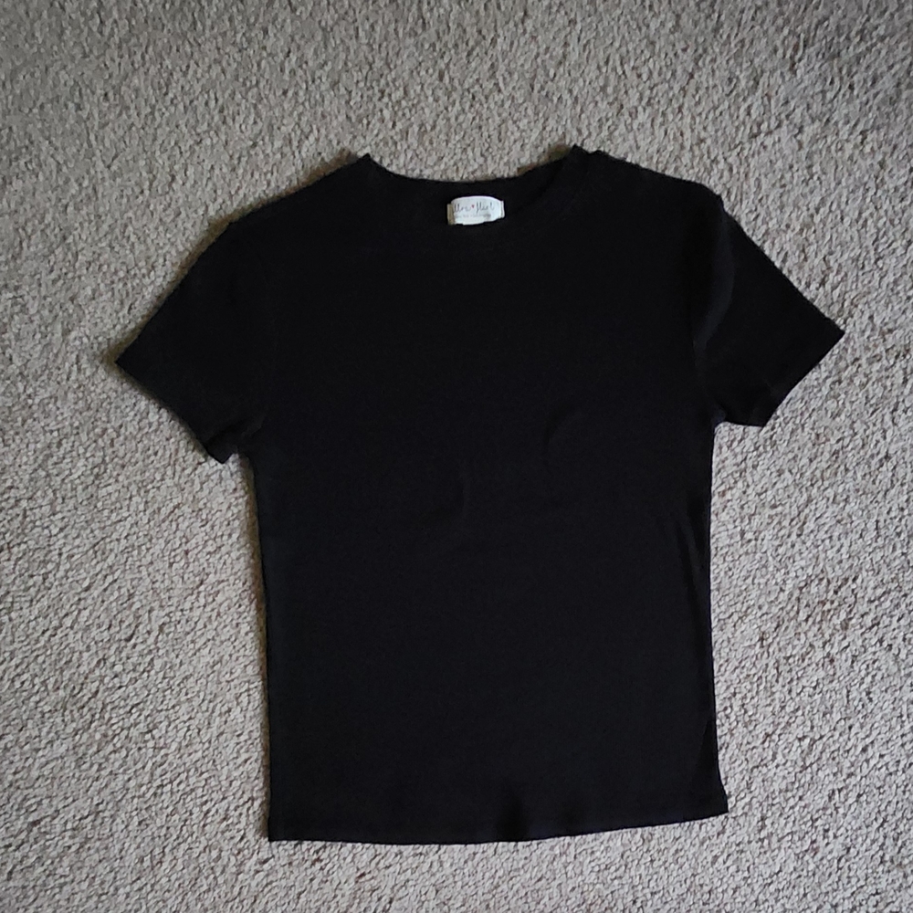 Ultra Flirt Black Ribbed Short Sleeve Top Juniors Small